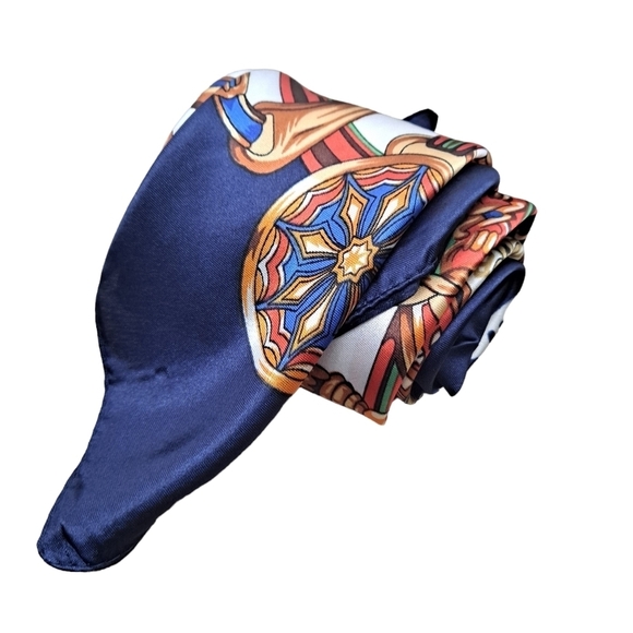 💖 2/$30 Satin oversized chain print blue boho paisley hair nautical Scarf NWT - Picture 7 of 13